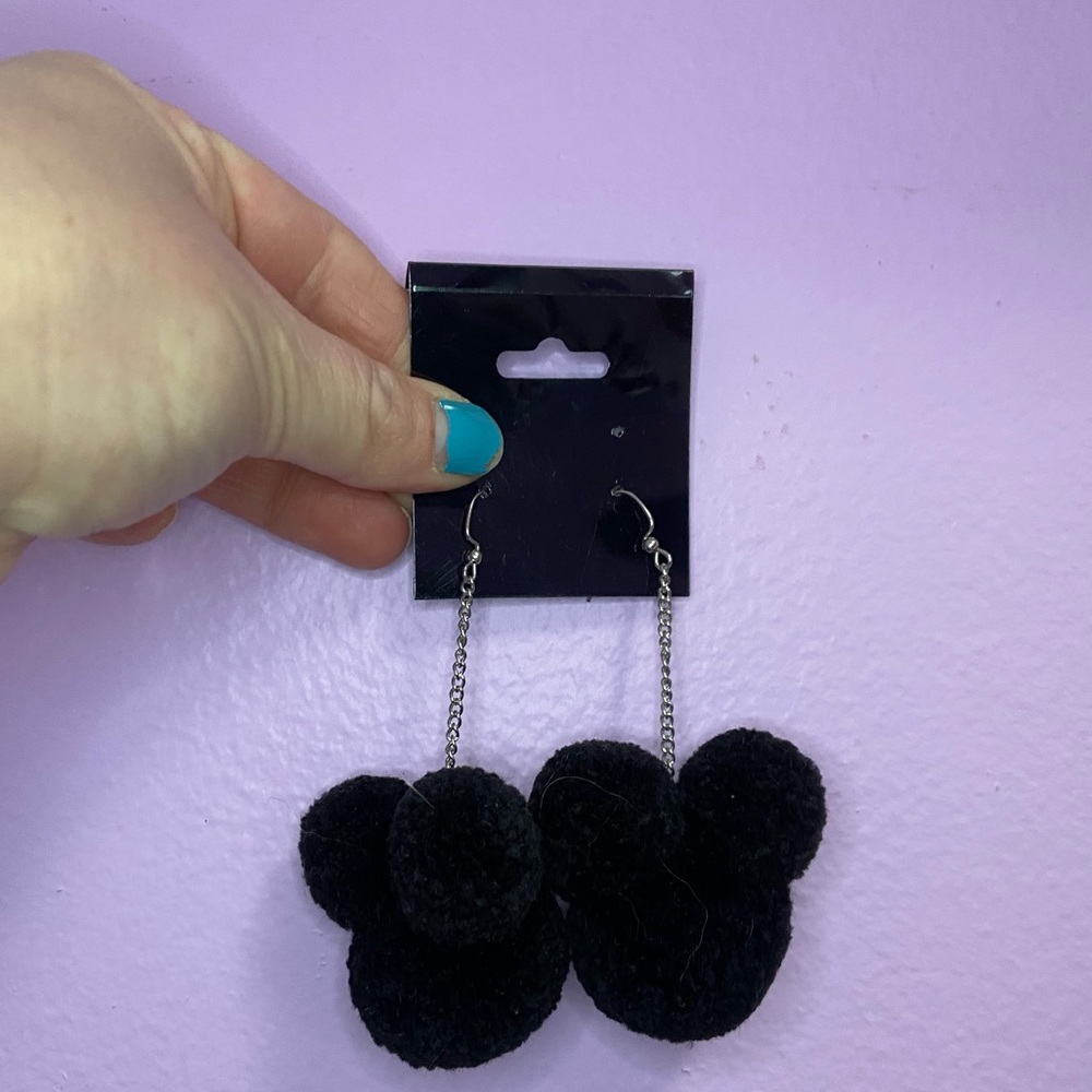 Black Mickey Pom Pom Earrings